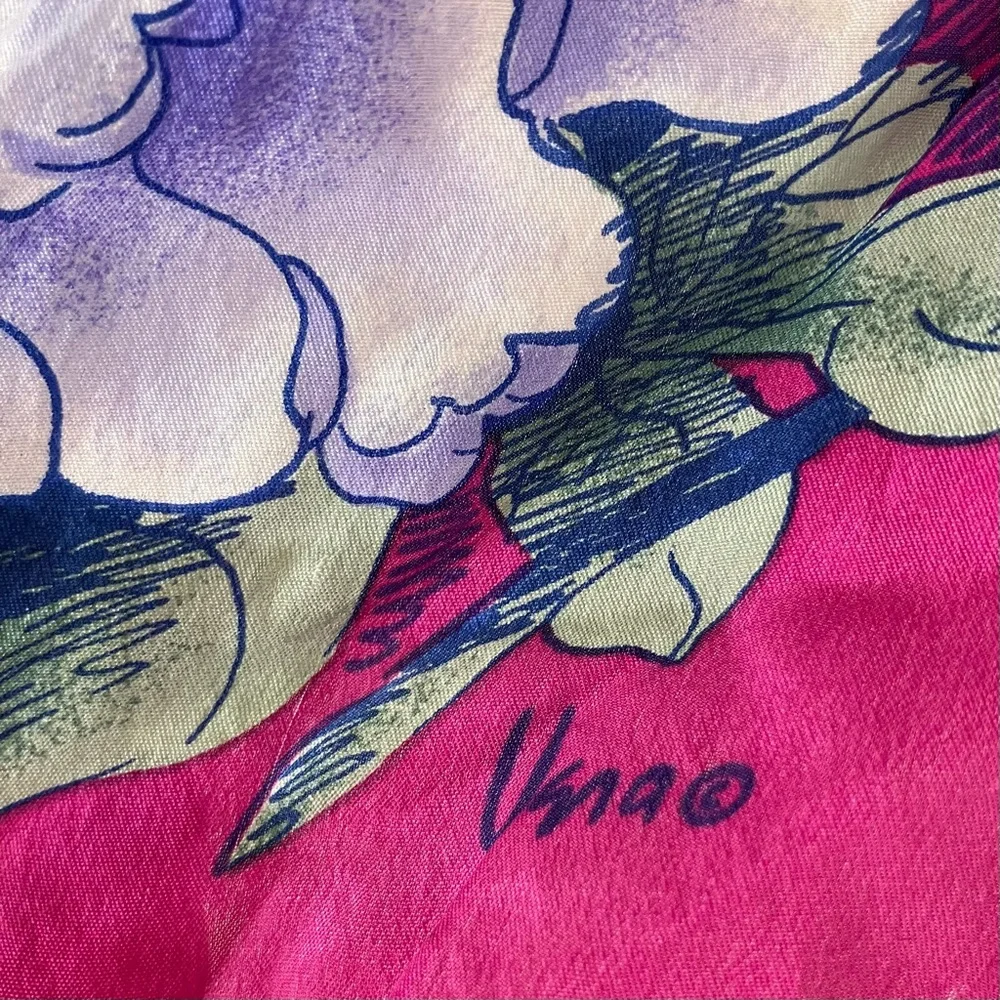 VERA NEUMANN Vintage Silk Scarf Floral Hand Rolled Rectangle Old Money Heritage